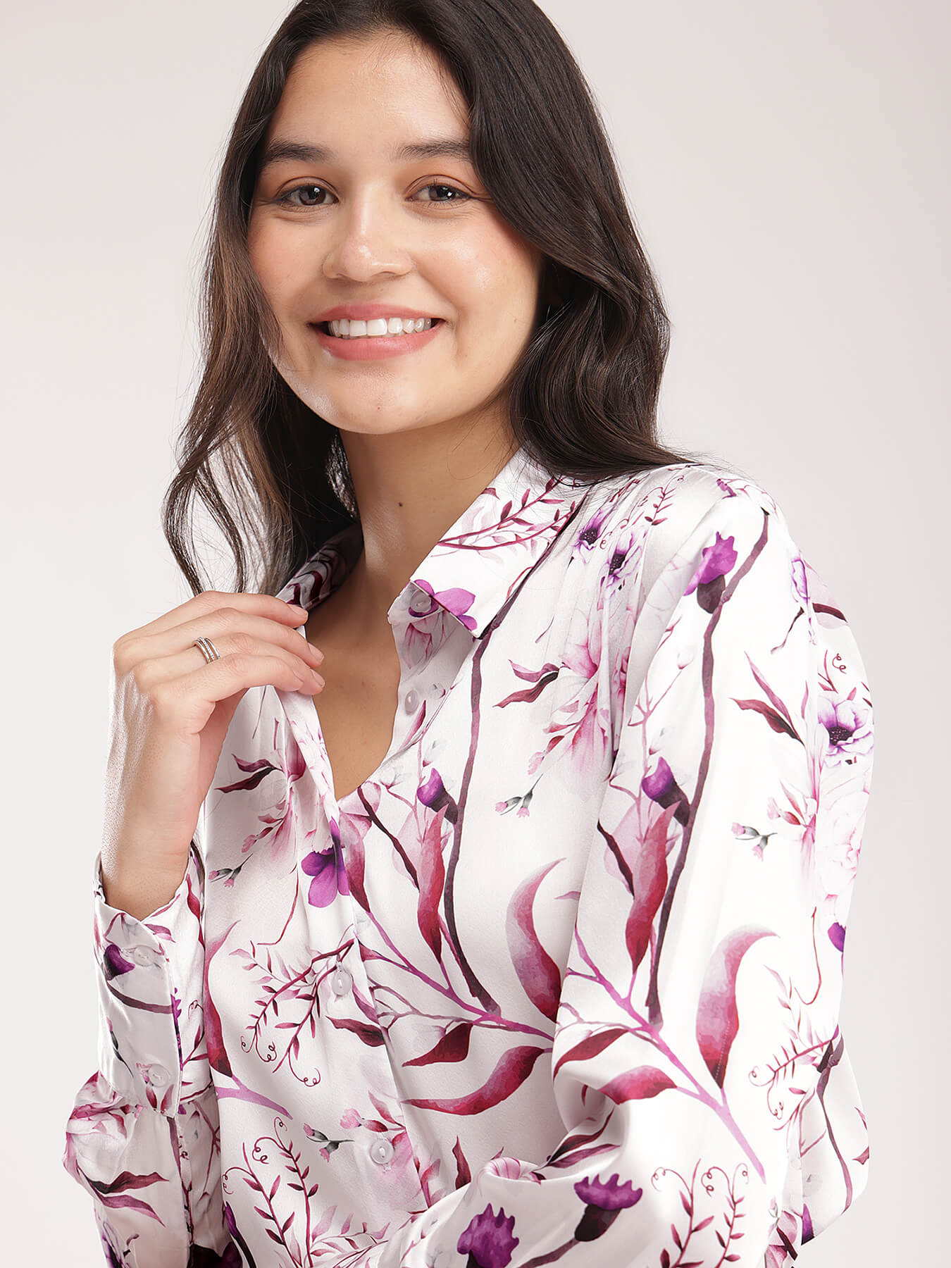 Satin Floral Shirt - White