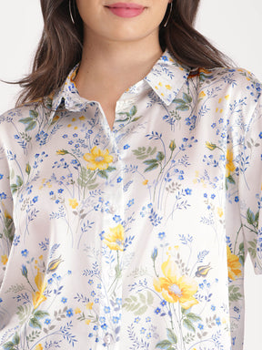 Satin Floral Shirt - White