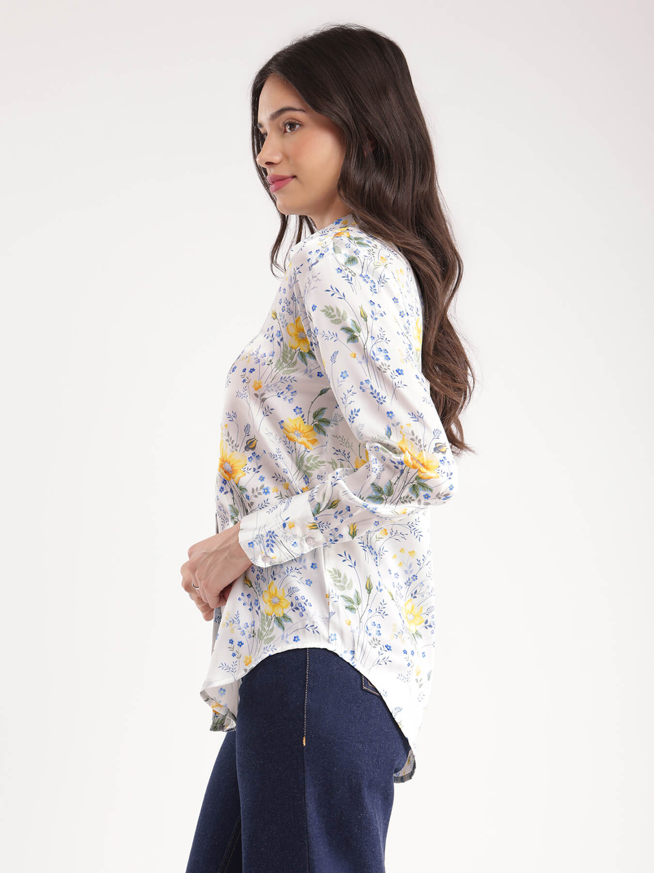 Satin Floral Shirt - White