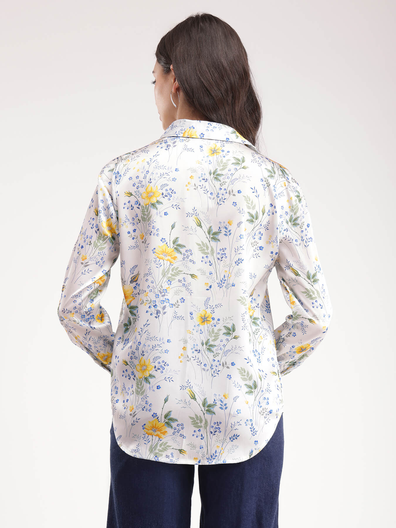 Satin Floral Shirt - White