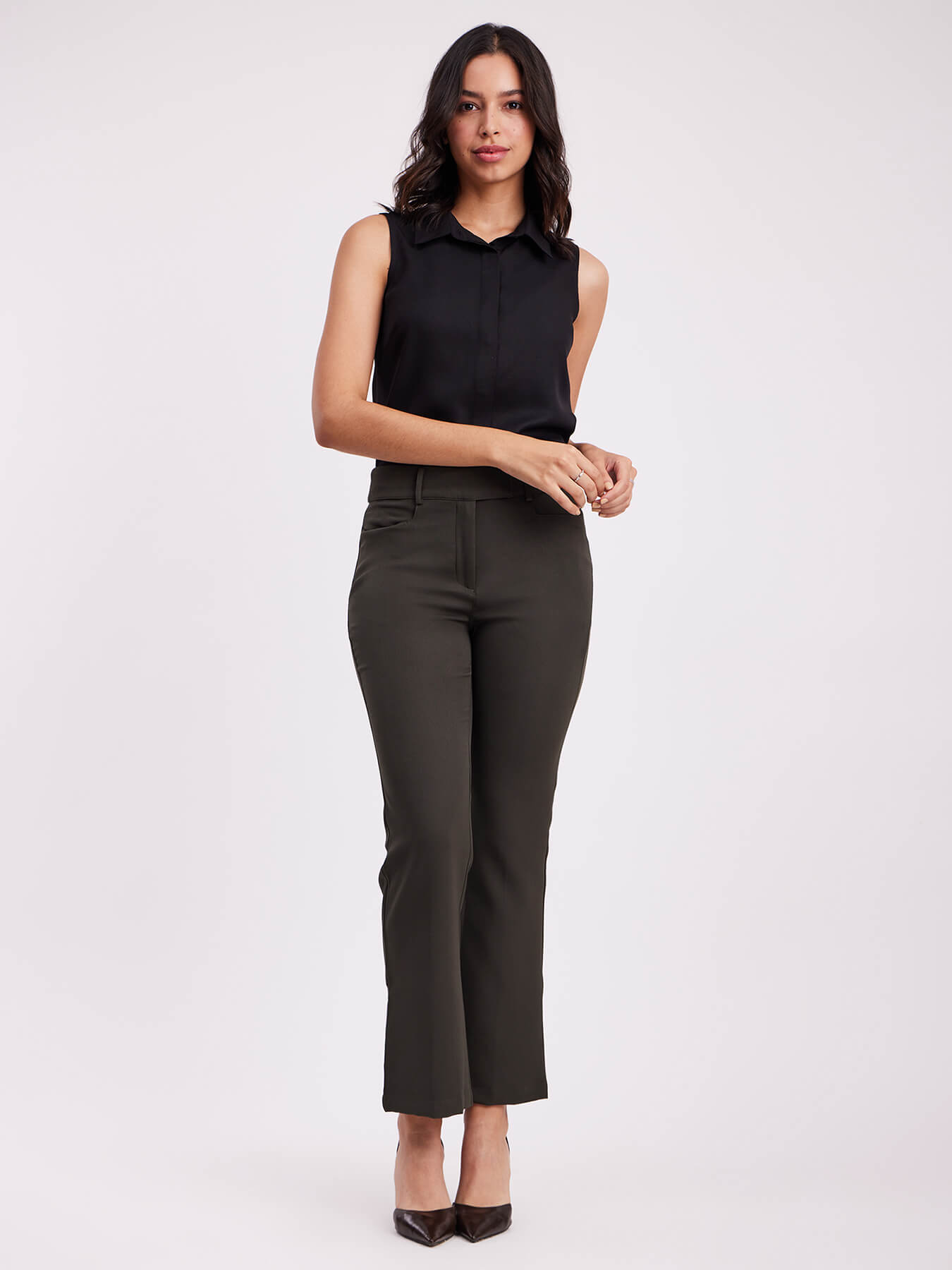 Concealed Placket Sleeveless Shirt - Black