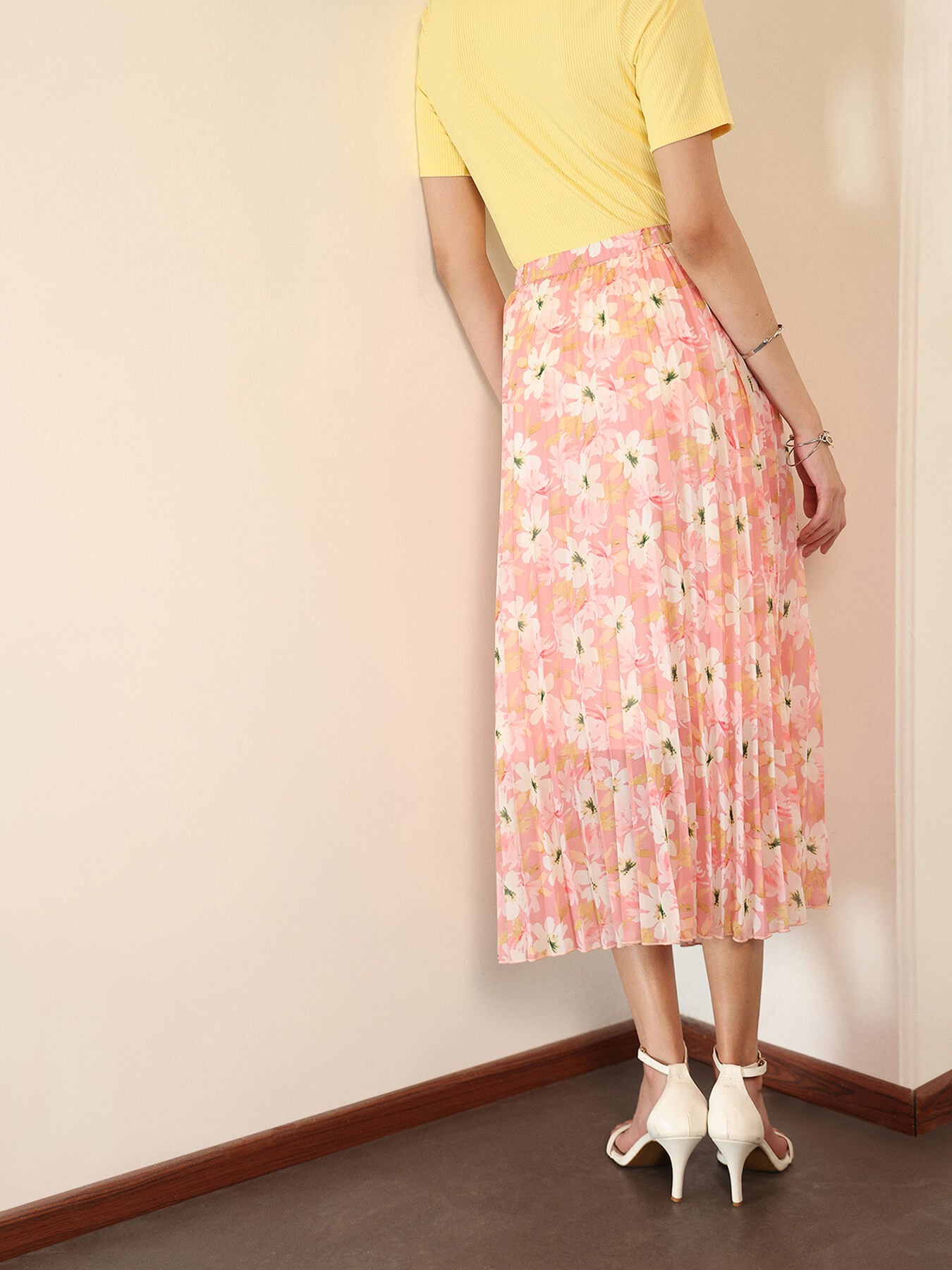 Floral Flared Skirt - Peach