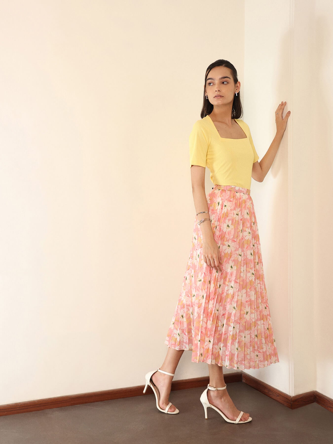 Floral Flared Skirt - Peach