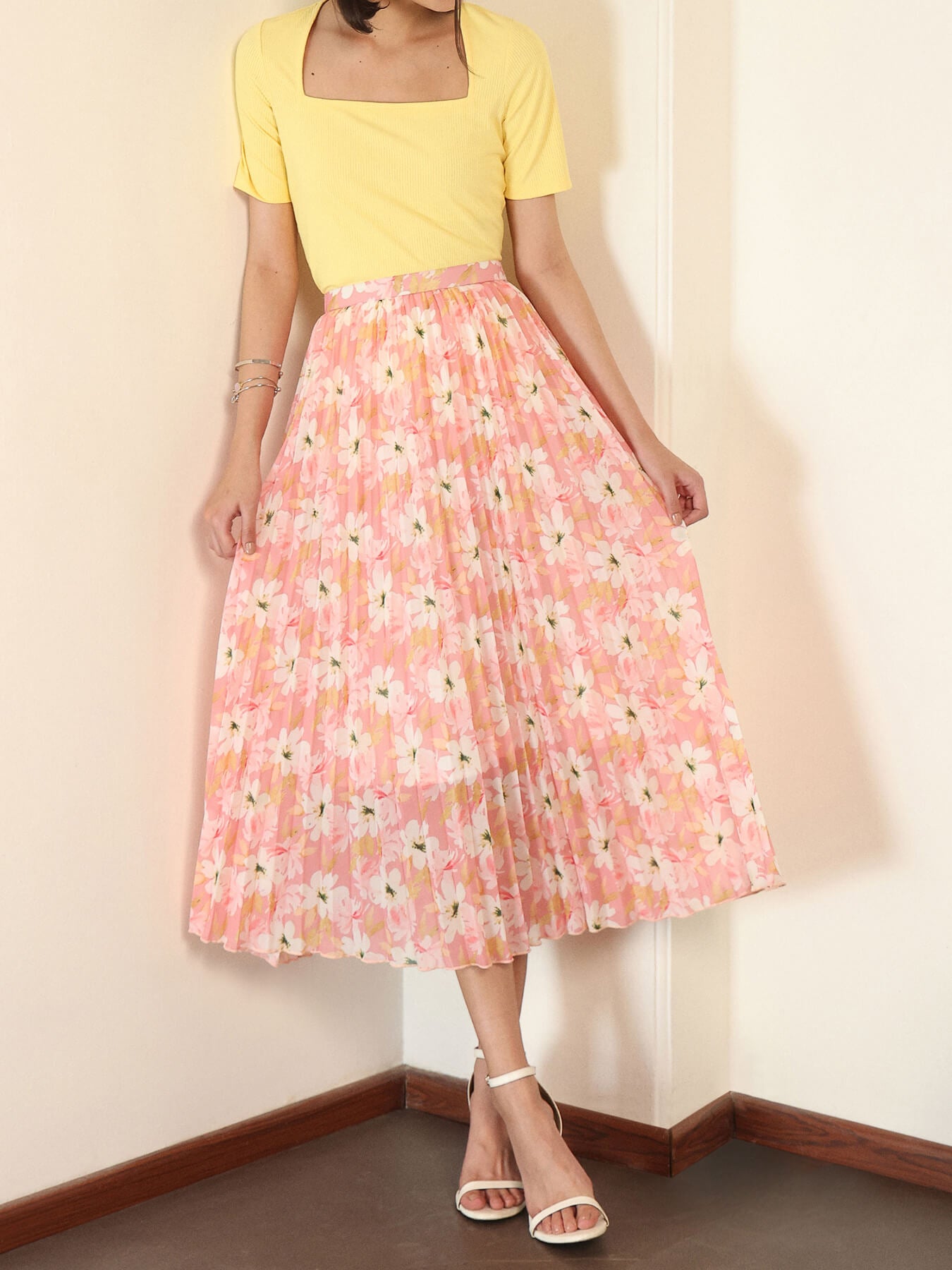 Floral Flared Skirt - Peach