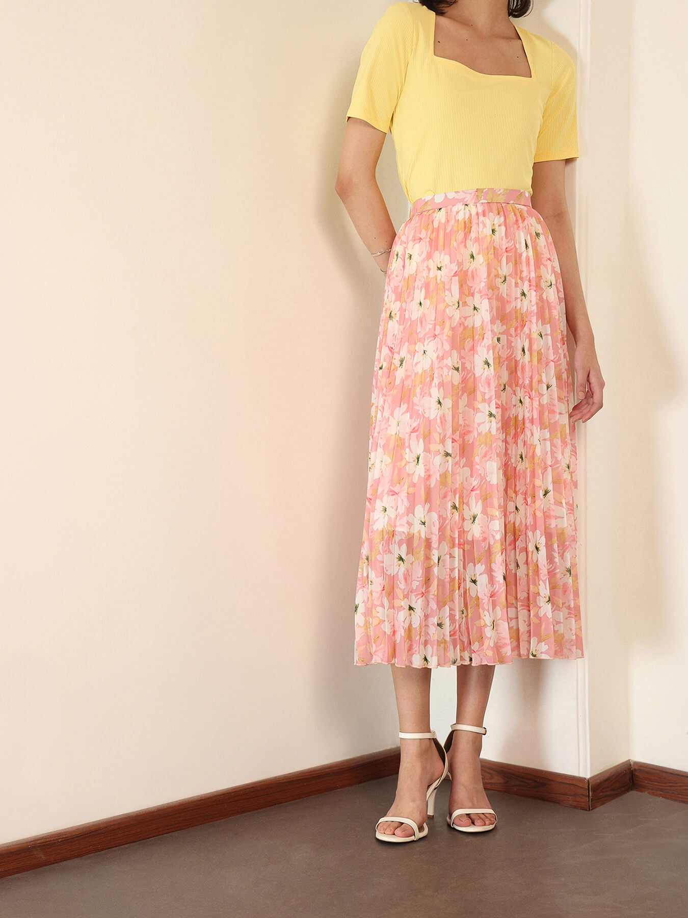 Floral Flared Skirt - Peach