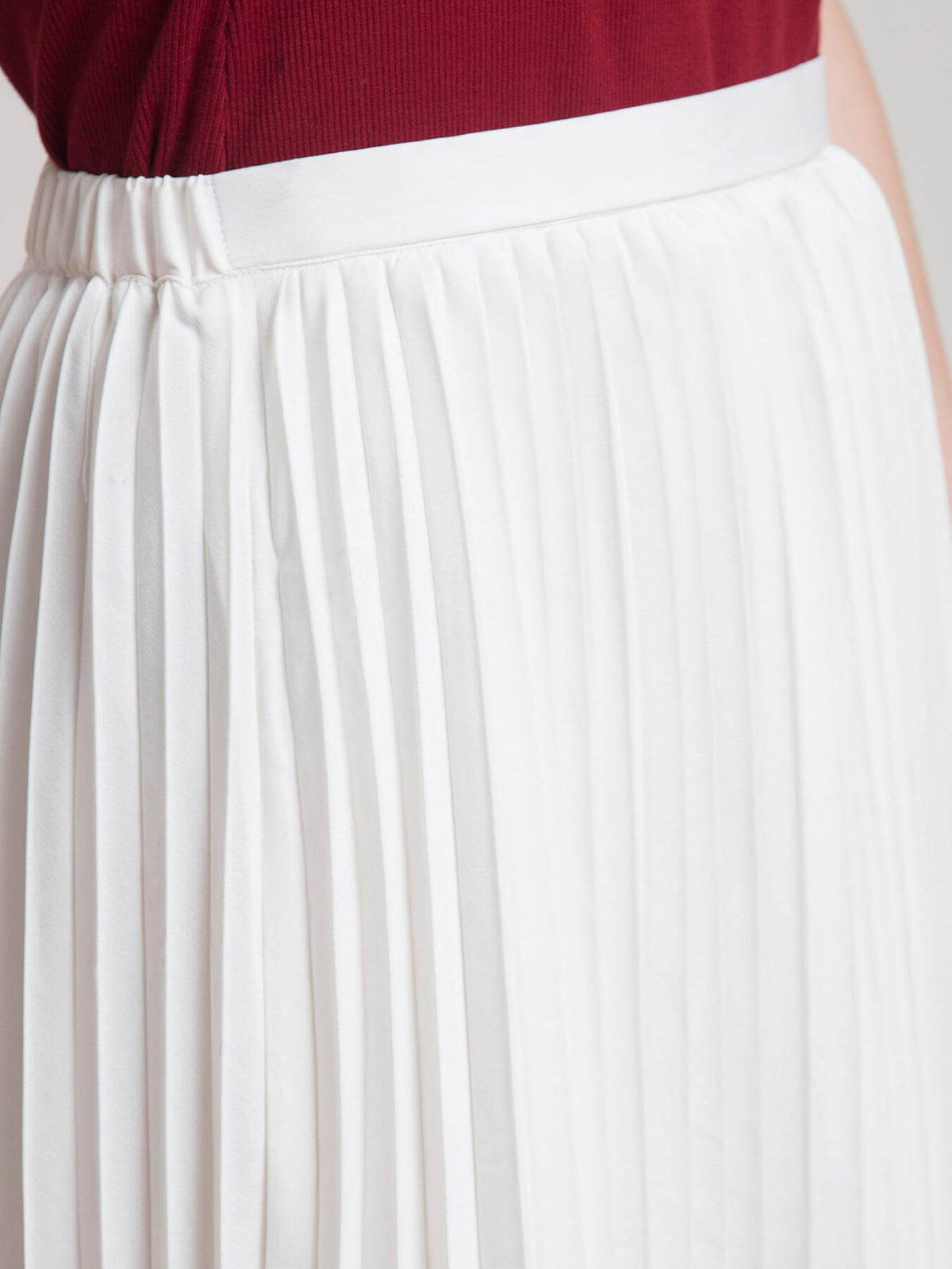 Pleated Flared Midi Skirt - White