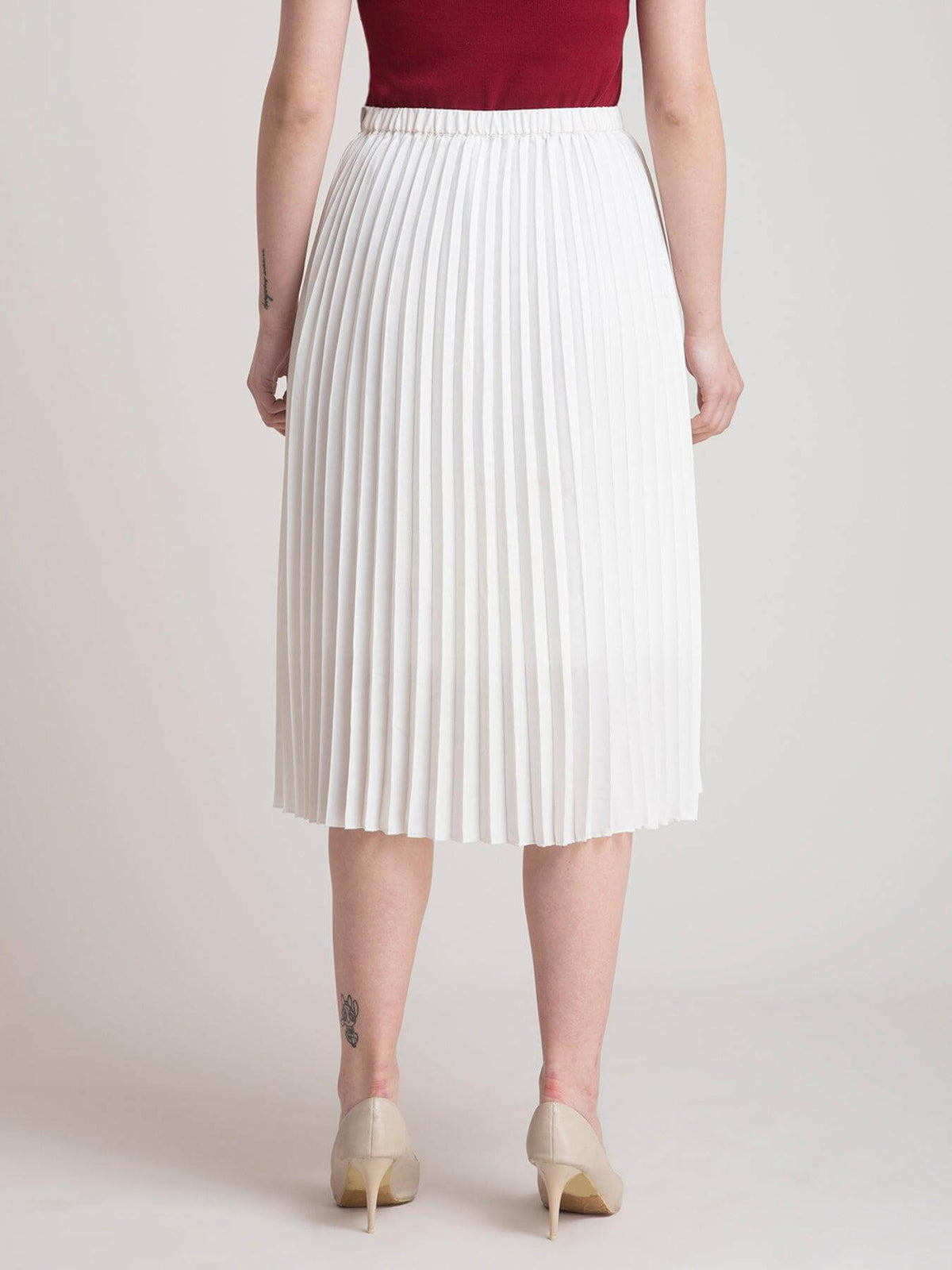 Pleated Flared Midi Skirt - White
