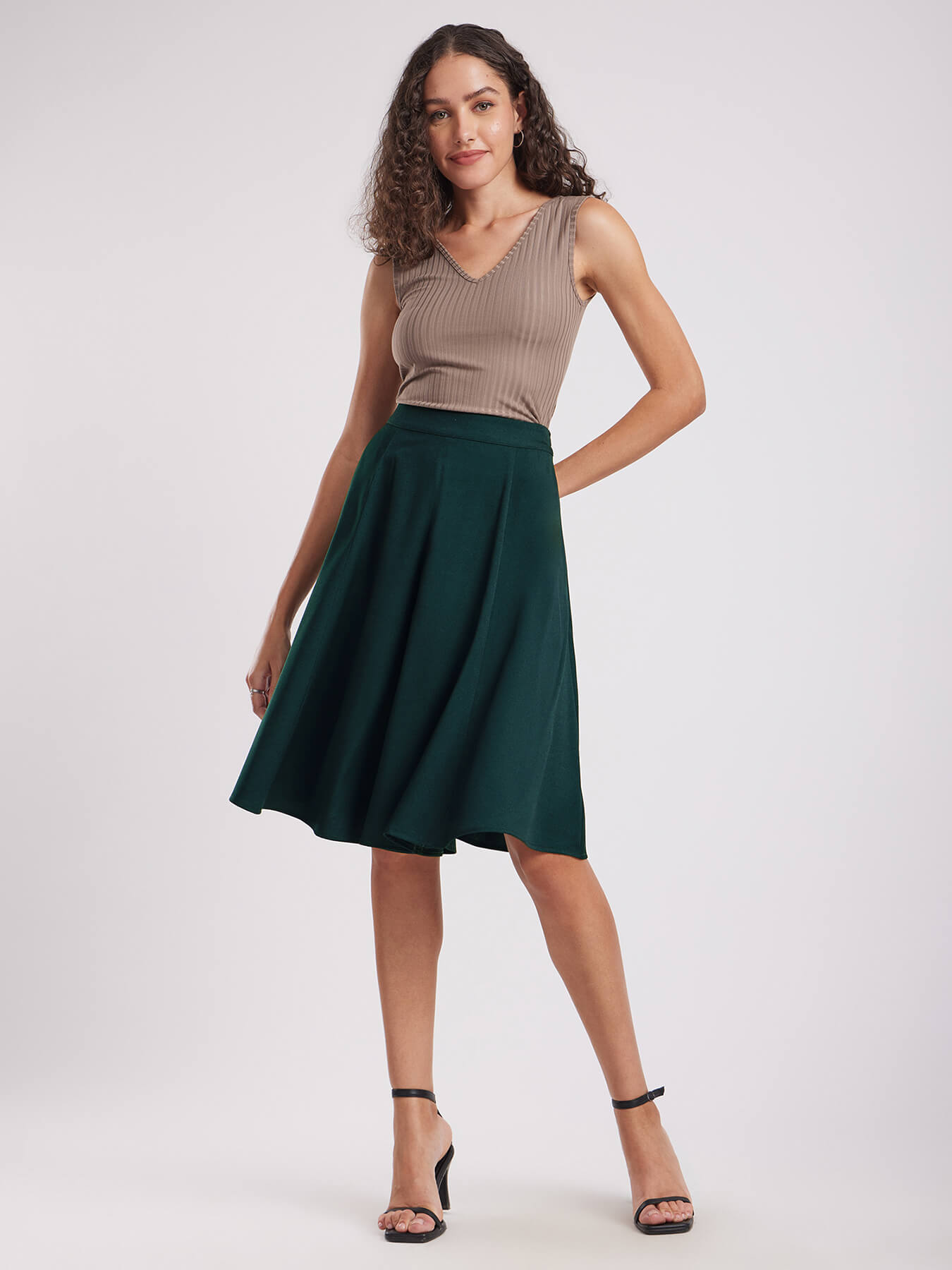 Flared Skort With Panel Detail - Green