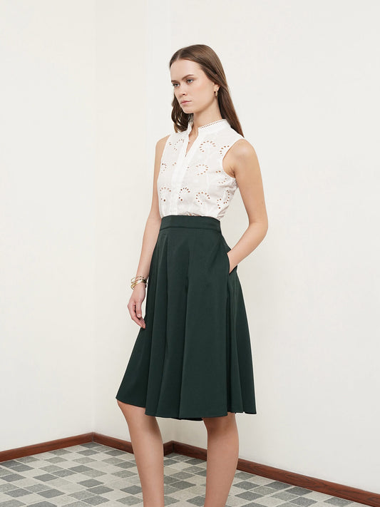 Flared Skort With Panel Detail - Green