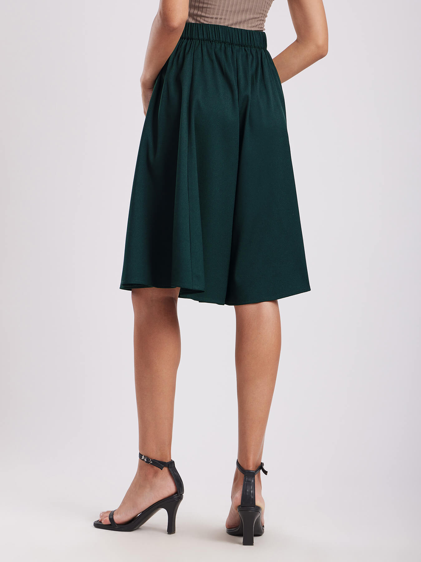 Flared Skort With Panel Detail - Green