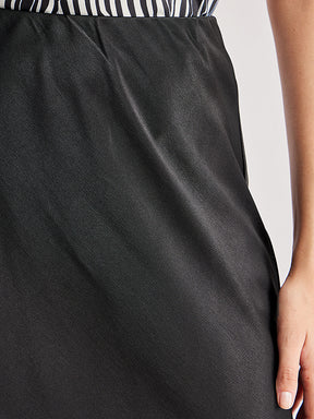 Satin Elasticated A Line Skirt - Black