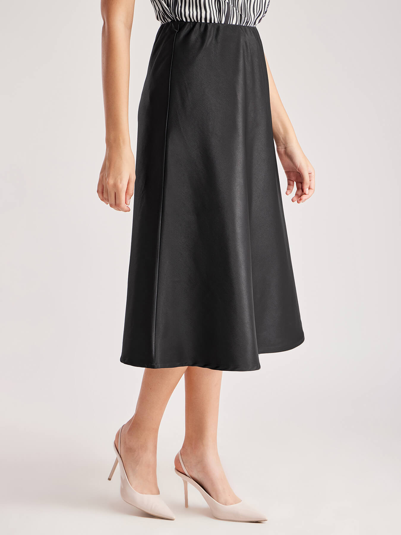 Satin Elasticated A Line Skirt - Black