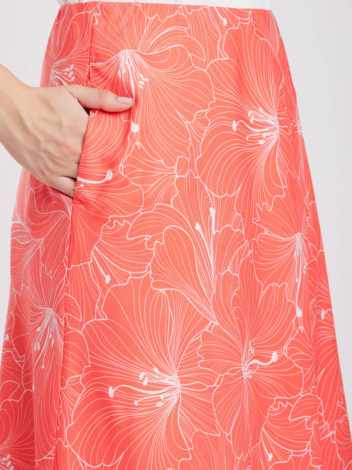 Floral Midi Skirt - Coral