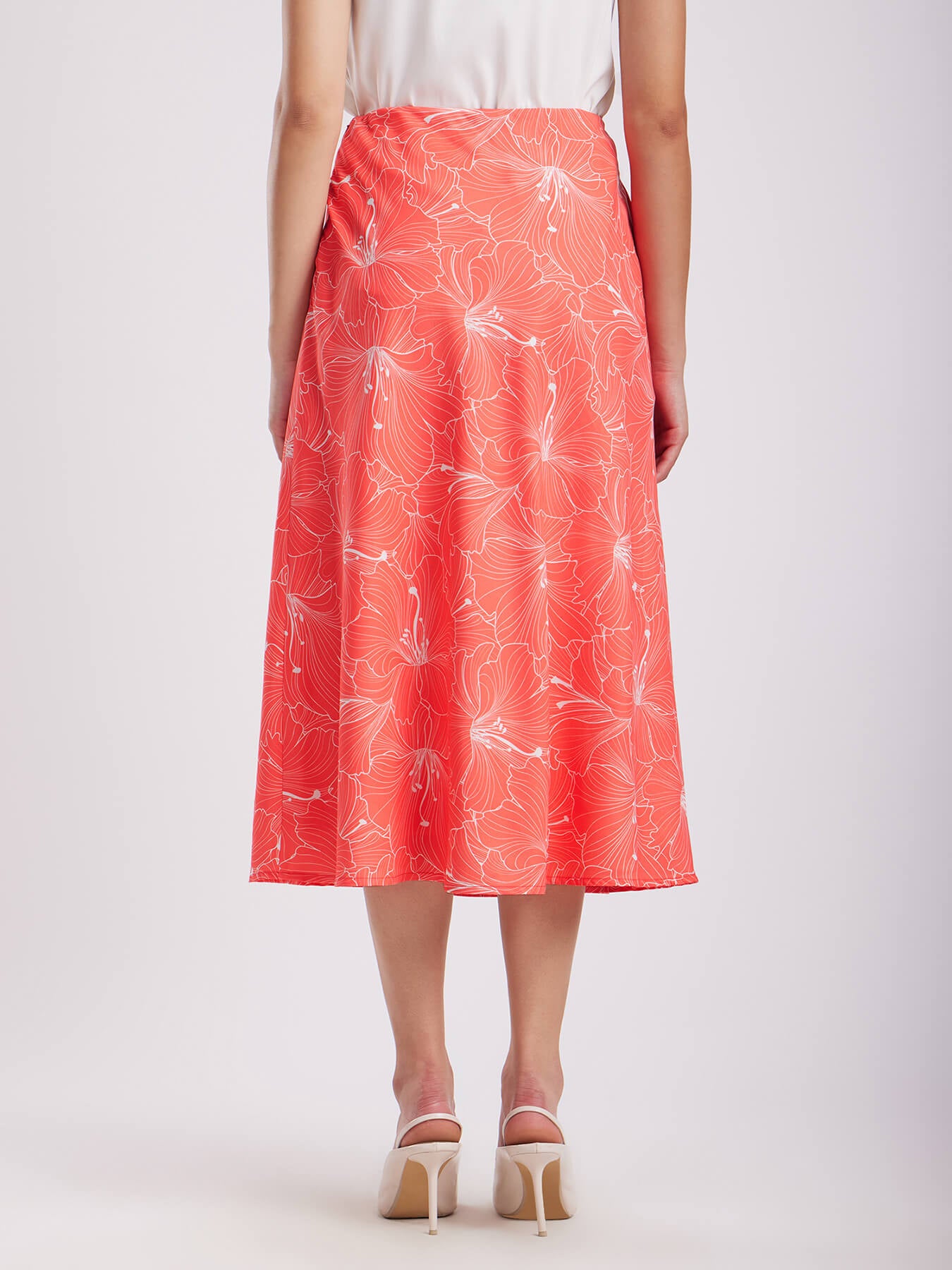 Floral Midi Skirt - Coral
