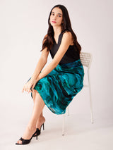 Marble Print A-line Elasticated Skirt - Green