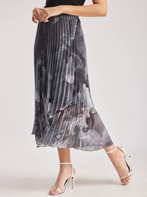 Marble Print Pleated Skirt - Black And White
