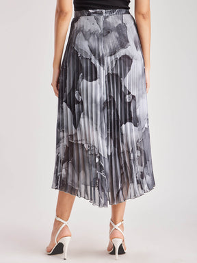 Marble Print Pleated Skirt - Black And White