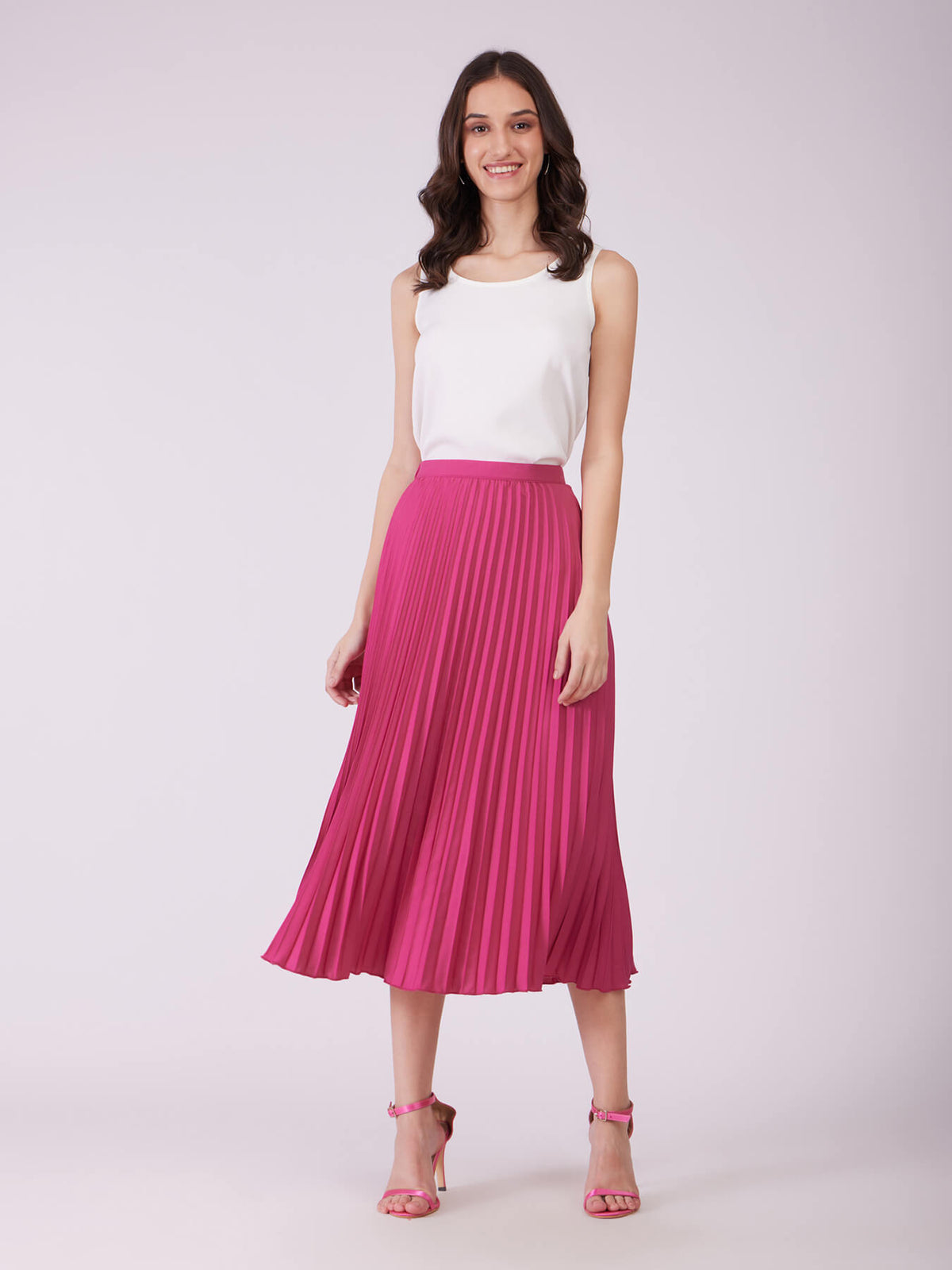 Flared Pleated Maxi Skirt - Fuchsia