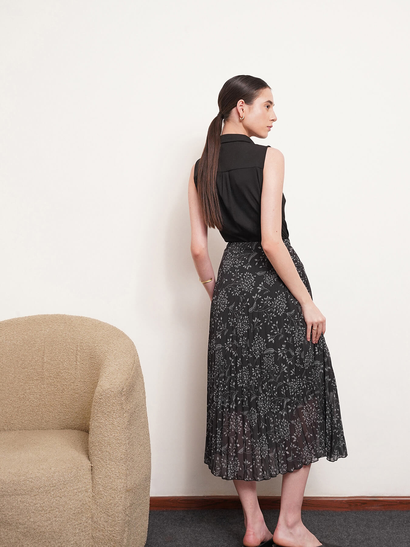 Floral Flared Skirt - Black