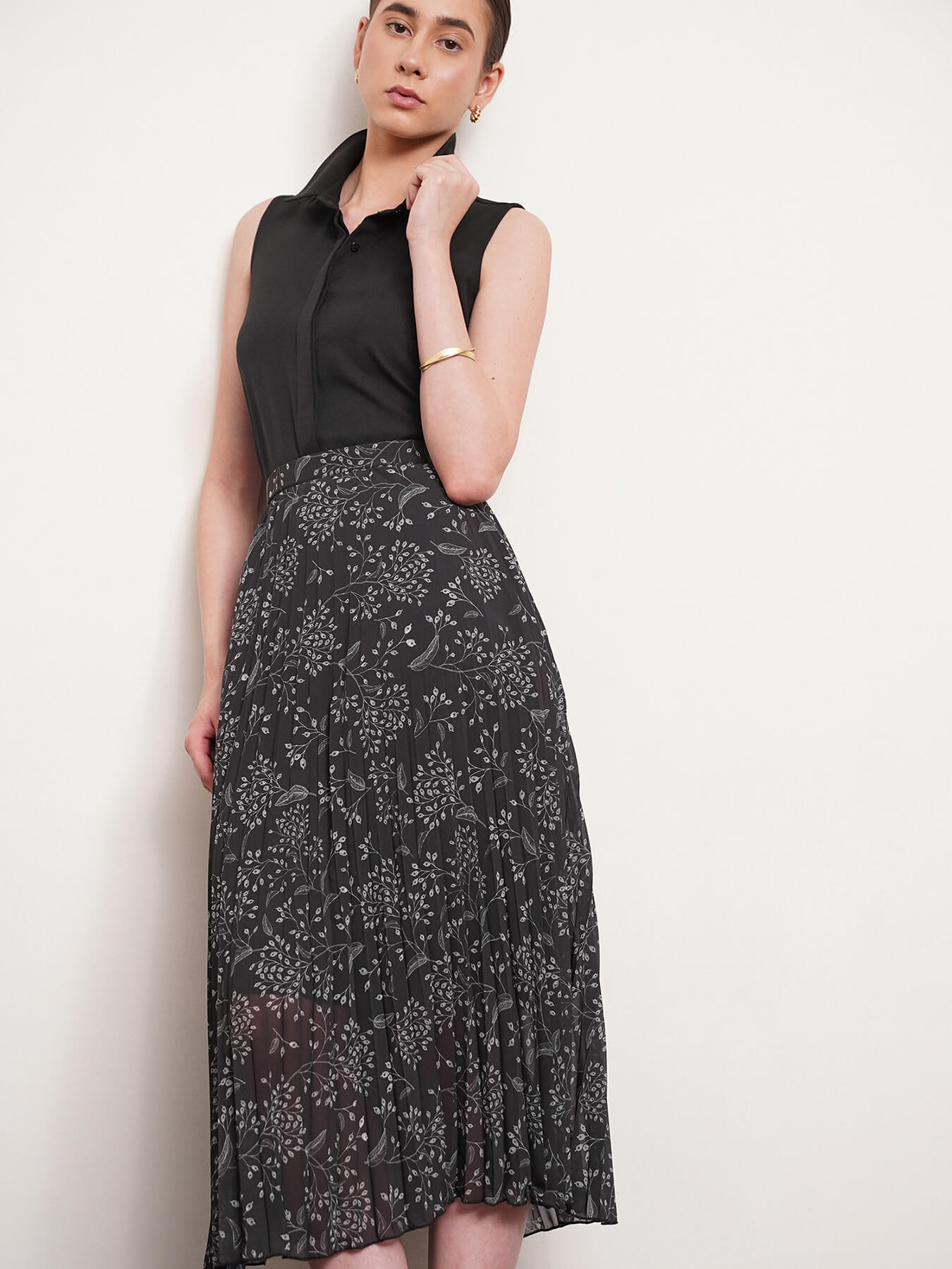 Floral Flared Skirt - Black