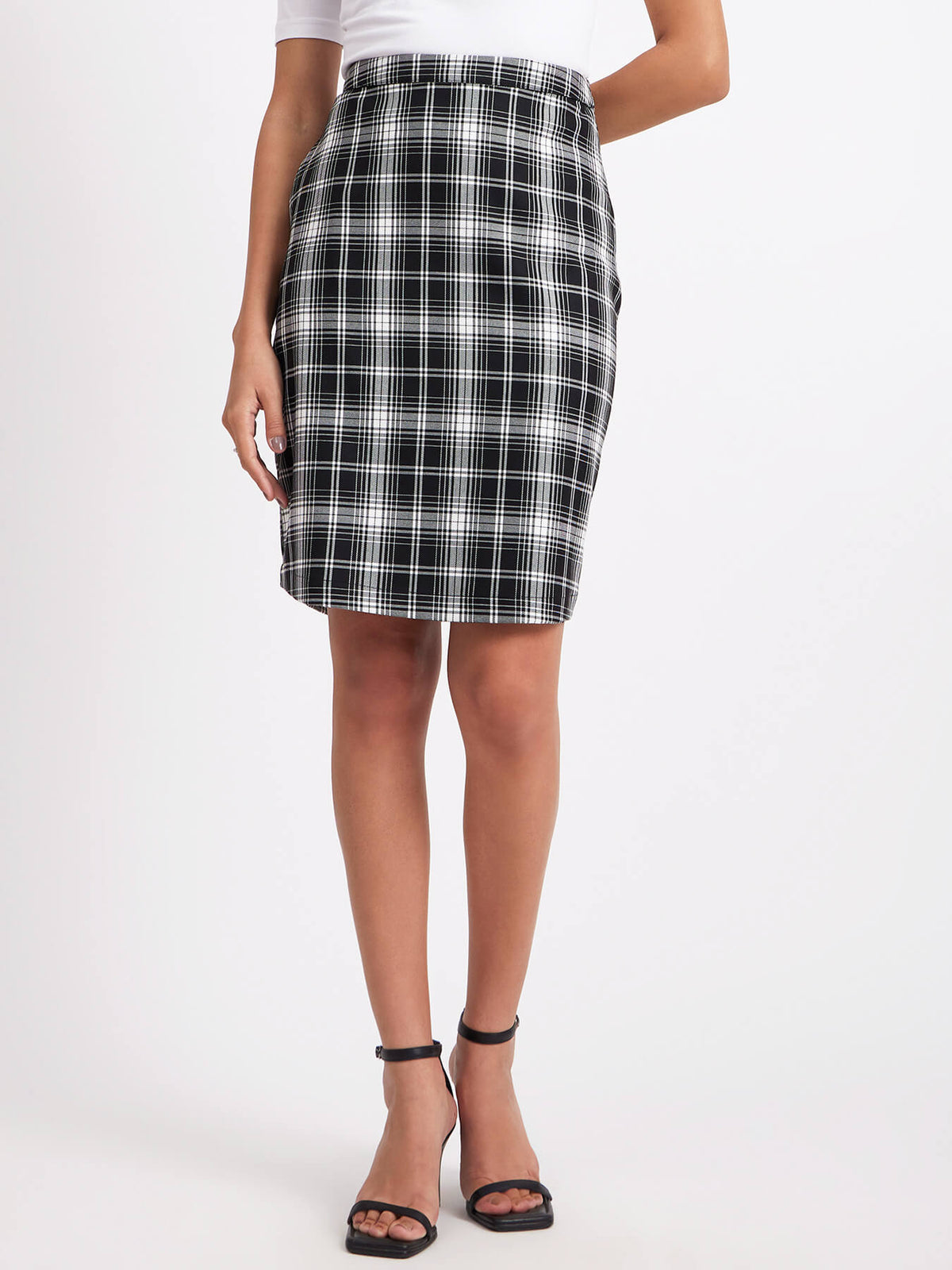 Checkered Straight Fit Skirt - Black And White