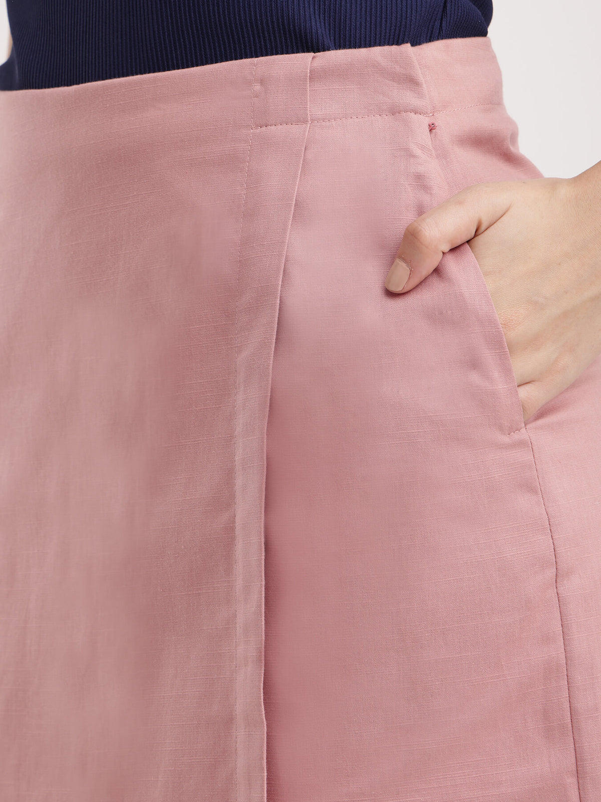 Linen Front Overlap Panel Skort - Dusty Pink