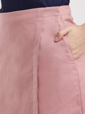 Linen Front Overlap Panel Skort - Dusty Pink