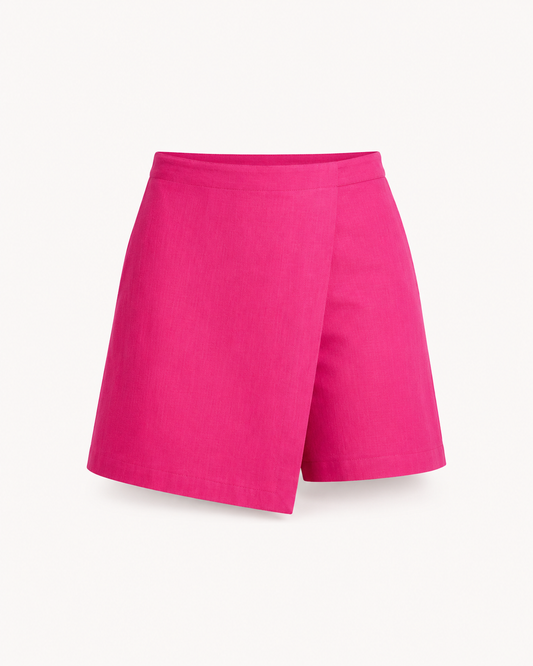 Cotton Mid Rise Skorts - Fuchsia