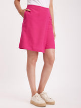 Linen Mid Rise Skort - Fuchsia