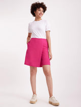 Linen Mid Rise Skort - Fuchsia