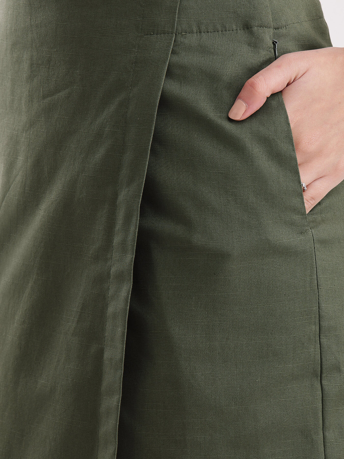 Linen Front Overlap Panel Skort - Olive