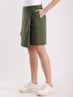 Linen Front Overlap Panel Skort - Olive