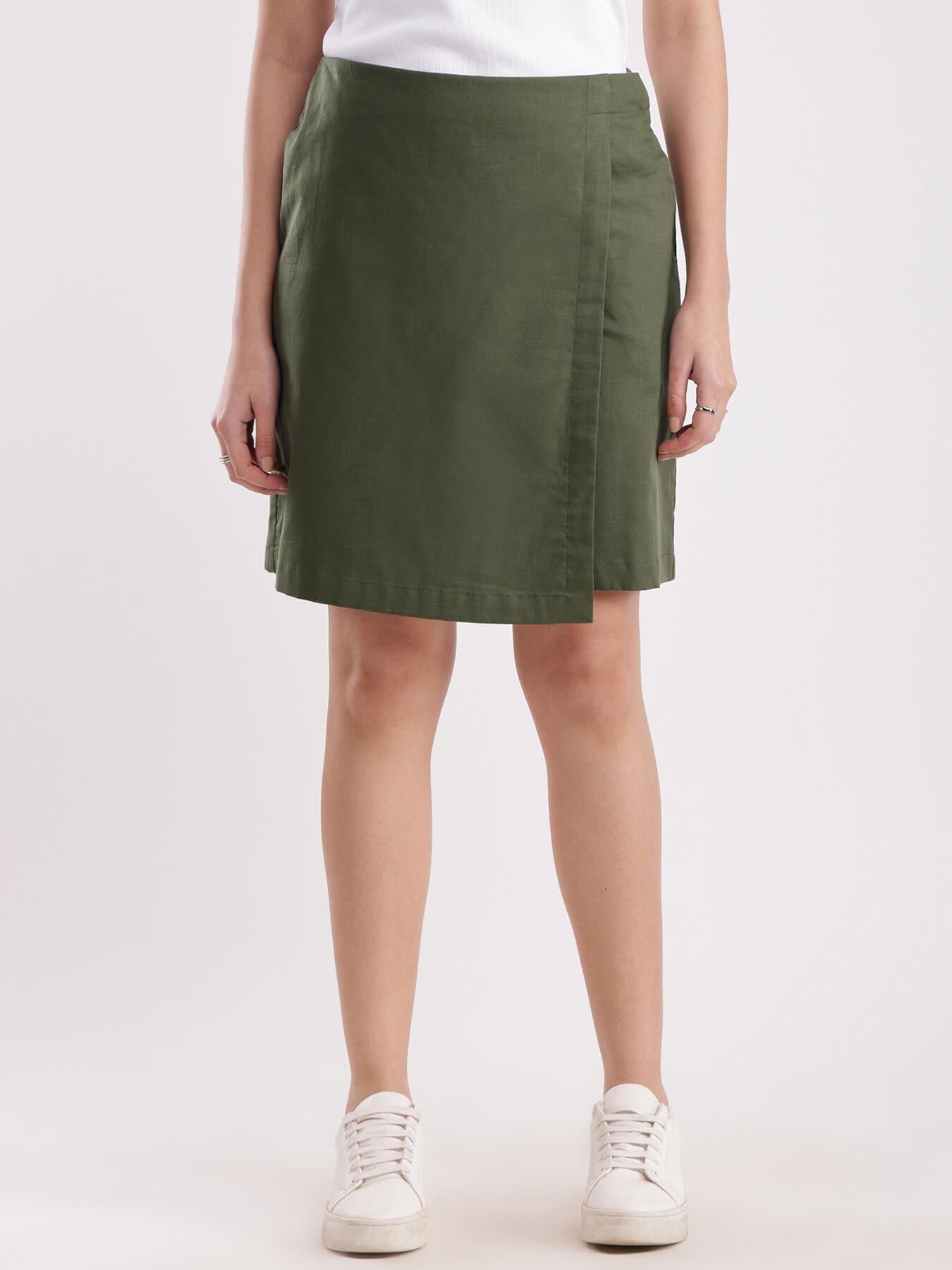 Cotton Front Overlap Panel Skort - Olive