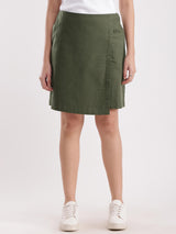 Cotton Front Overlap Panel Skort - Olive