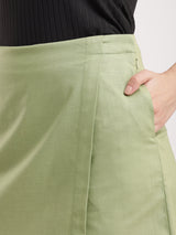 Cotton Front Overlap Panel Skort - Sap Green