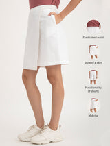 Linen Front Overlap Panel Skort - White