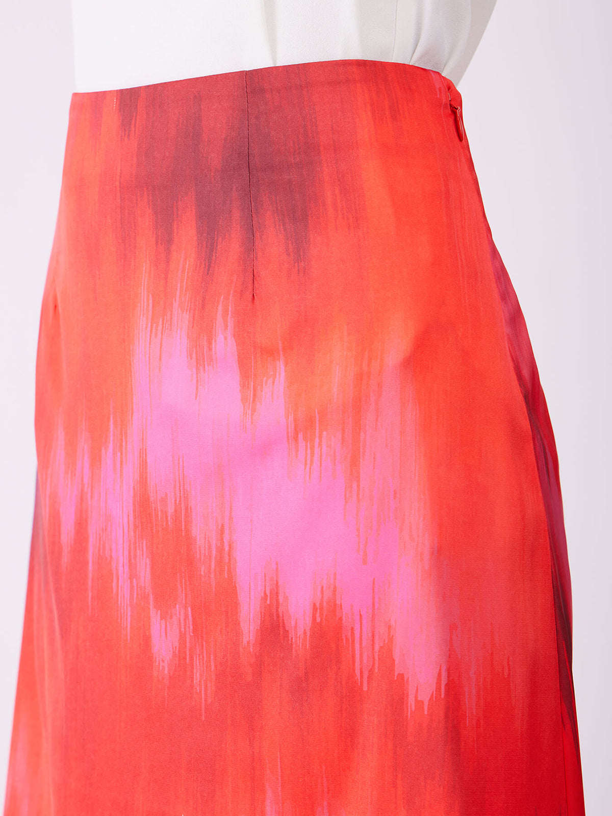 Stretch Satin Ombre Midi Skirt - Red And Pink