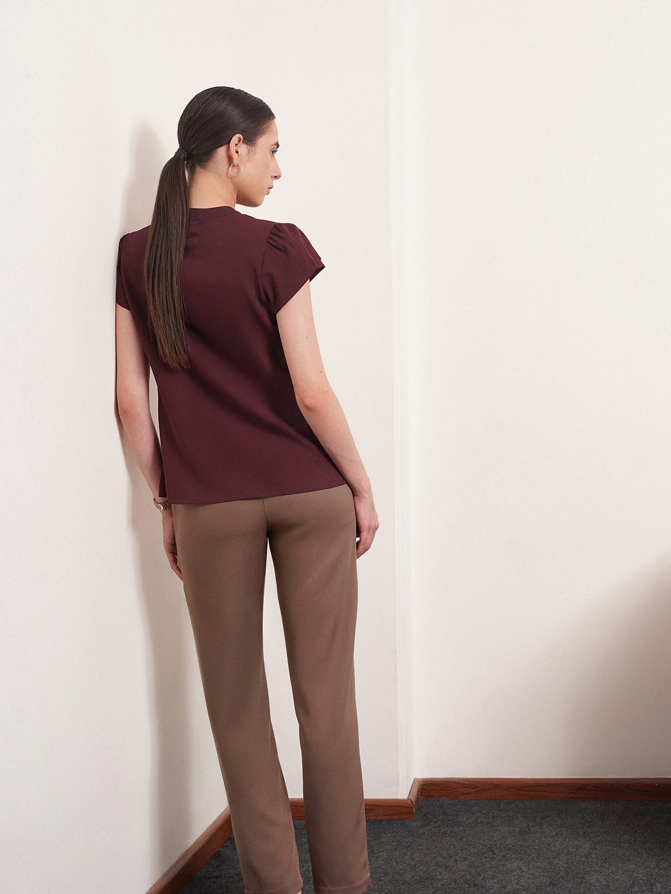 Collared Zipper Top - Maroon
