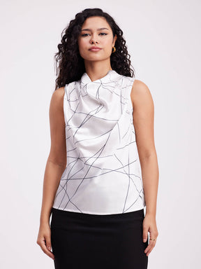 Abstract Print Top - White
