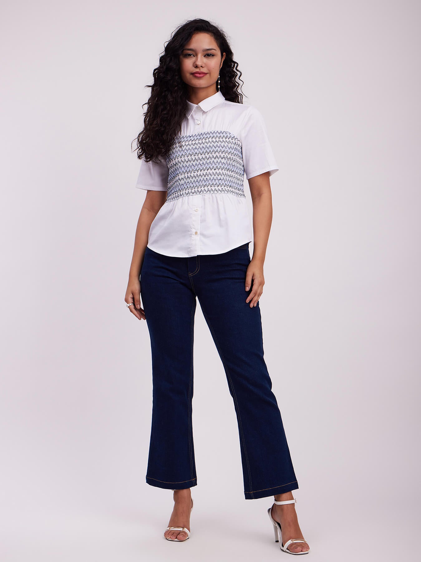 Smocking Shirt Top - White