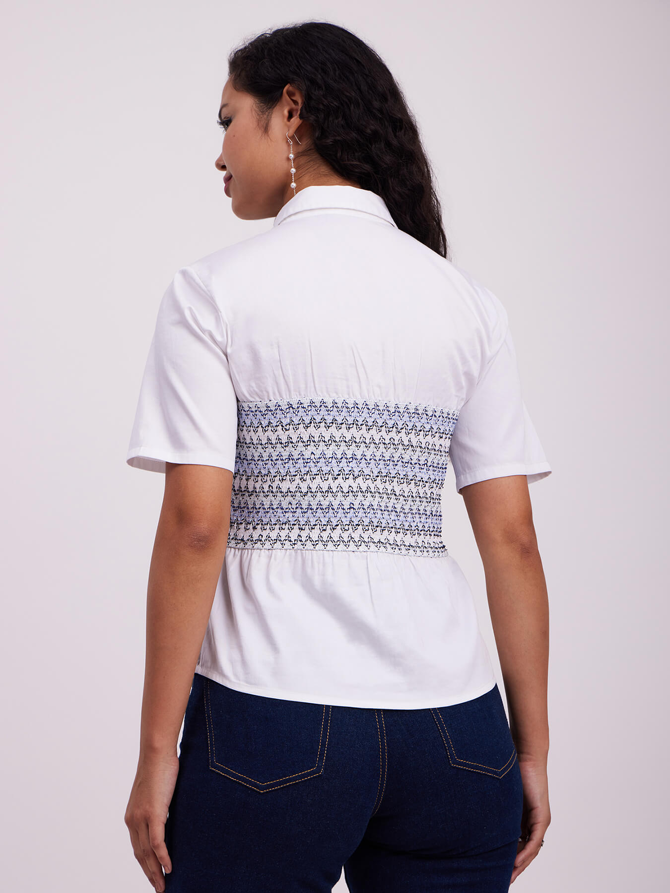 Smocking Shirt Top - White