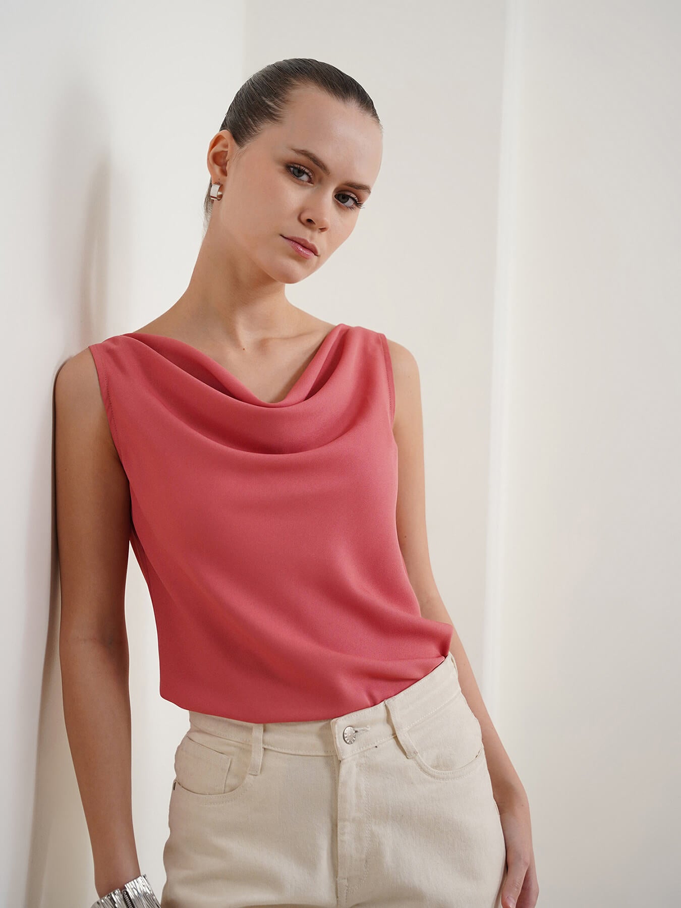 Cowl Neck Top - Red