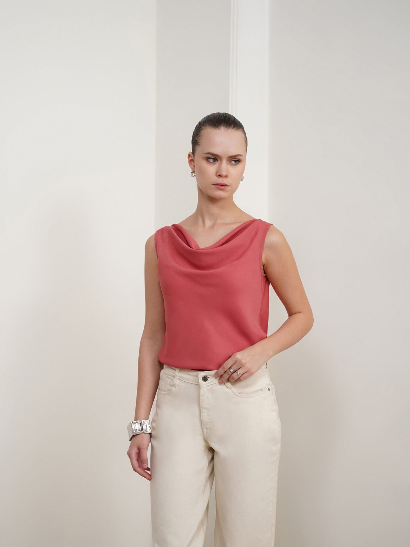 Cowl Neck Top - Red