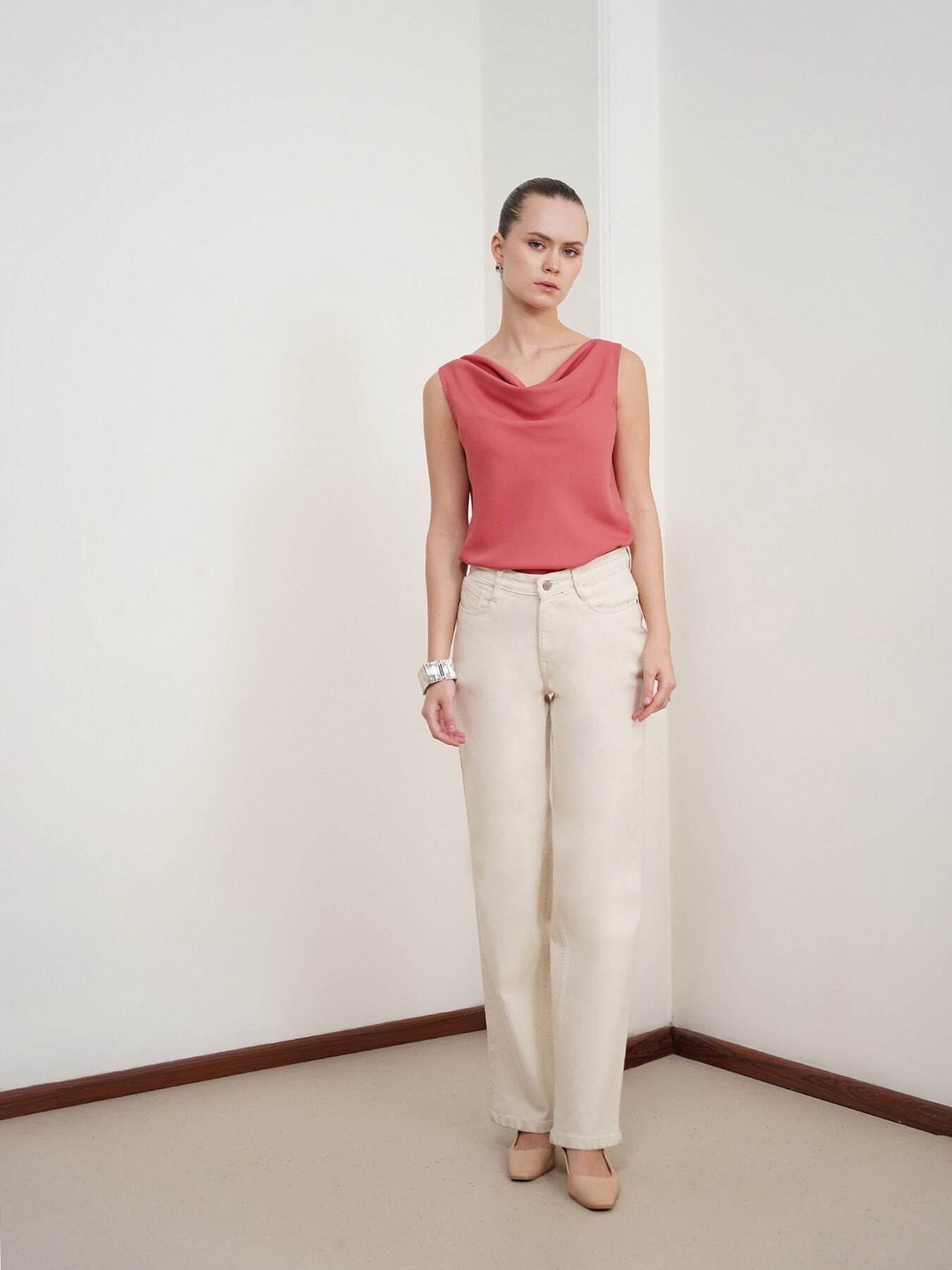 Cowl Neck Top - Red