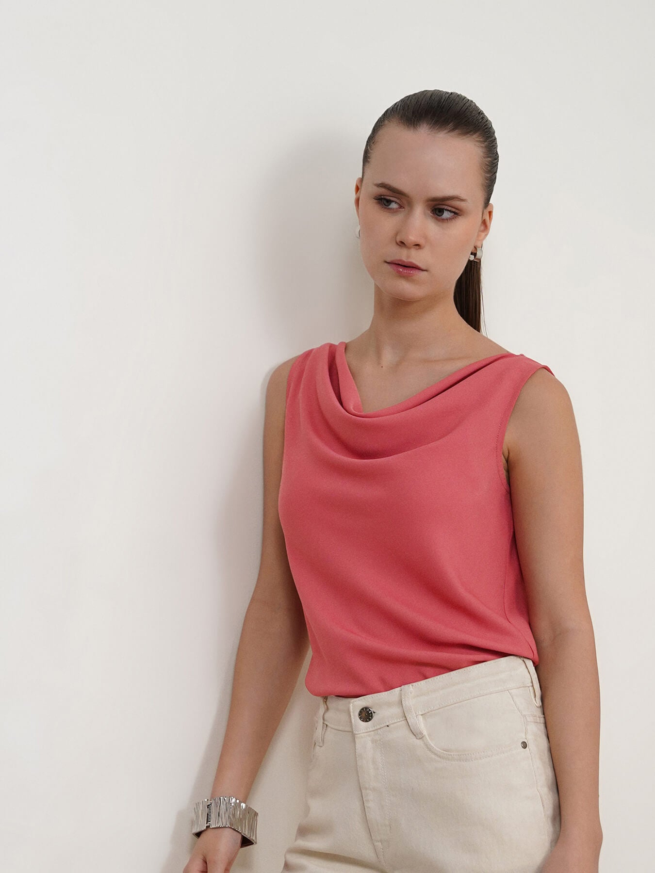 Cowl Neck Top - Red