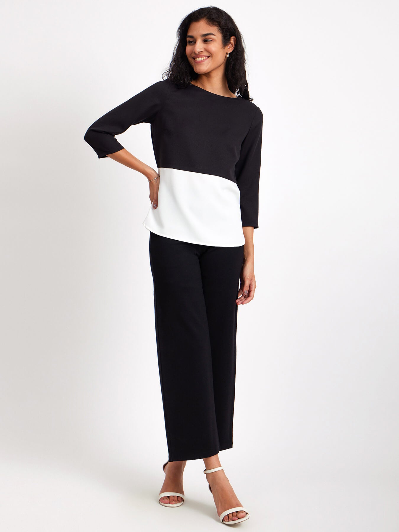 Boat Neck Colour Block Top - Black And White