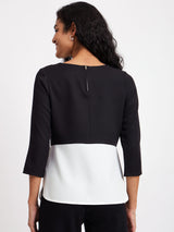 Boat Neck Colour Block Top - Black And White