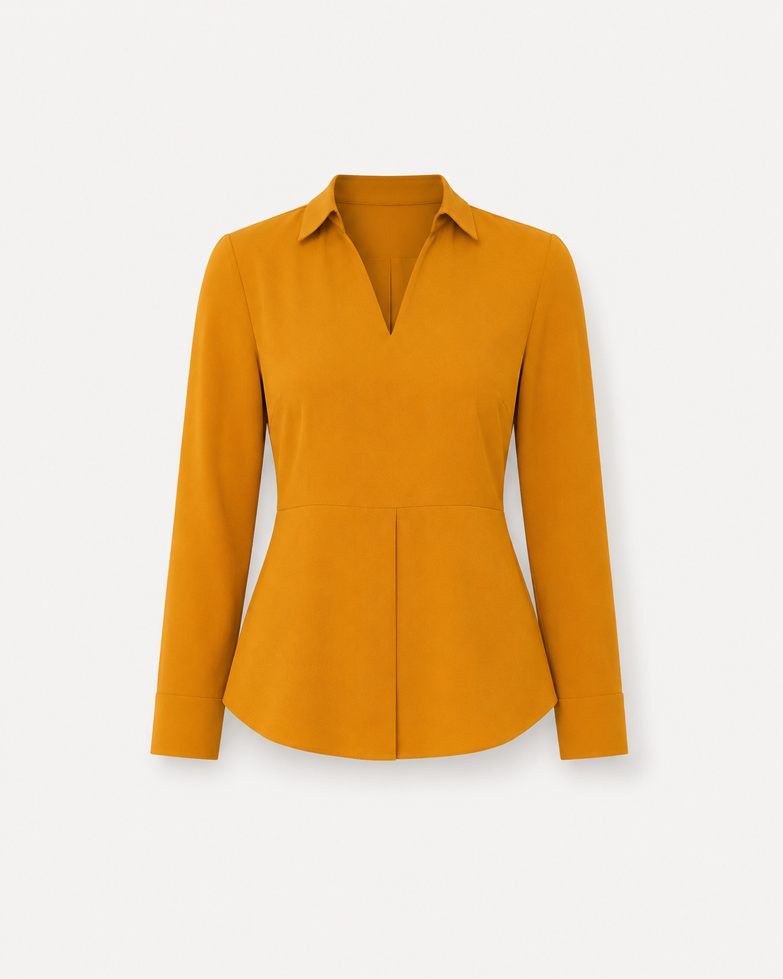 Collared V Neck Top - Mustard