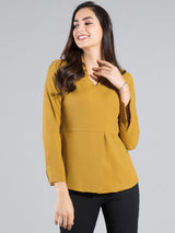 Collared V Neck Top - Mustard