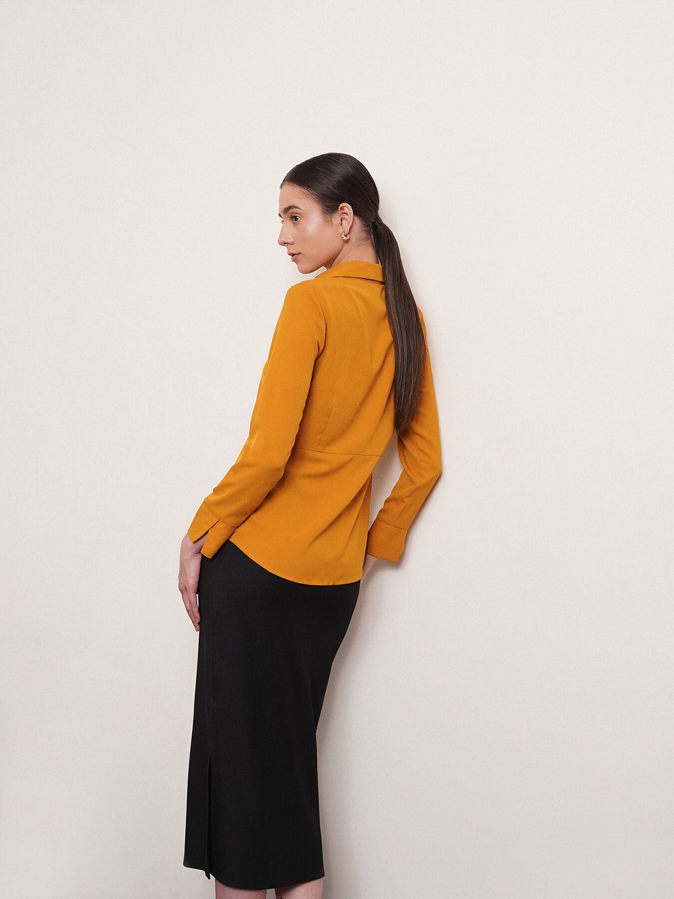 Collared V Neck Top - Mustard